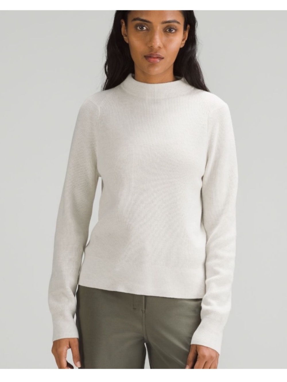 lululemon athletica Cotton-blend Heathered Bone Ribbed Mock Neck Sweater